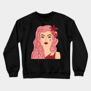 Pink Hair Woman Graphic Design Crewneck Sweatshirt